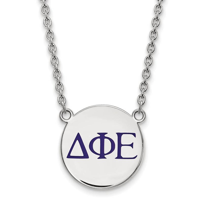 Sterling Silver Delta Phi Epsilon Large Blue Enamel Greek Necklace